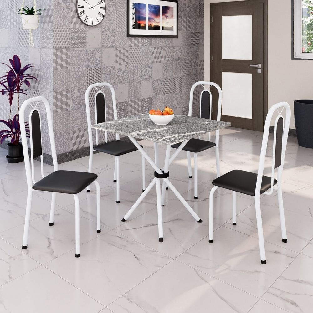 Conjunto Sala de Jantar com 4 Cadeiras Lívia Preto / Branco