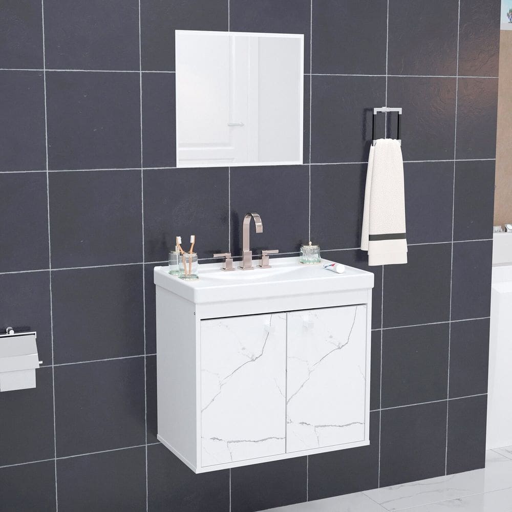 Armário para Banheiro com Espelharia Bergame Branco