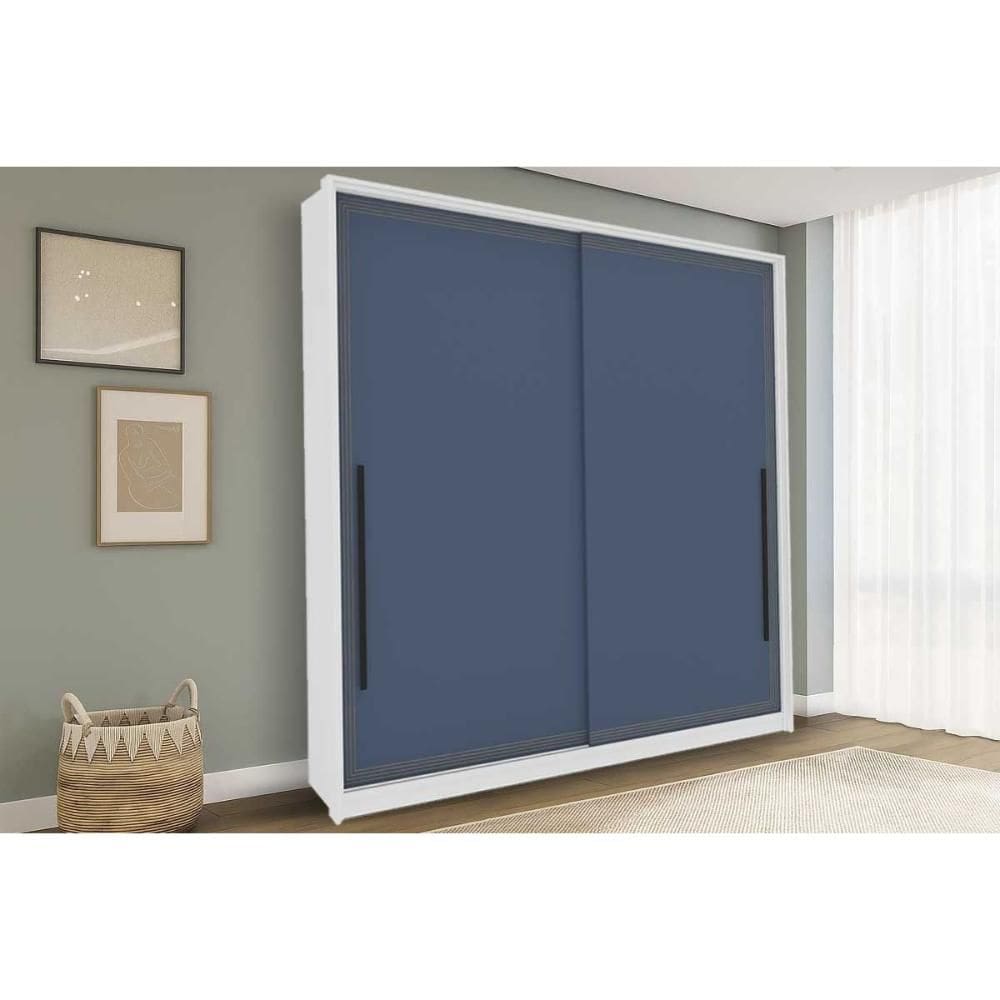 Guarda Roupas 2 Portas de Correr e 2 Gavetas Valência Branco/Azul - Politorno
