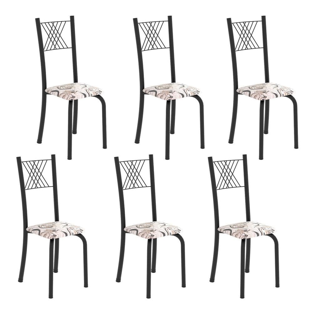 Cadeiras para Sala de Jantar 6 Unidades Sara Arabesco / Preto