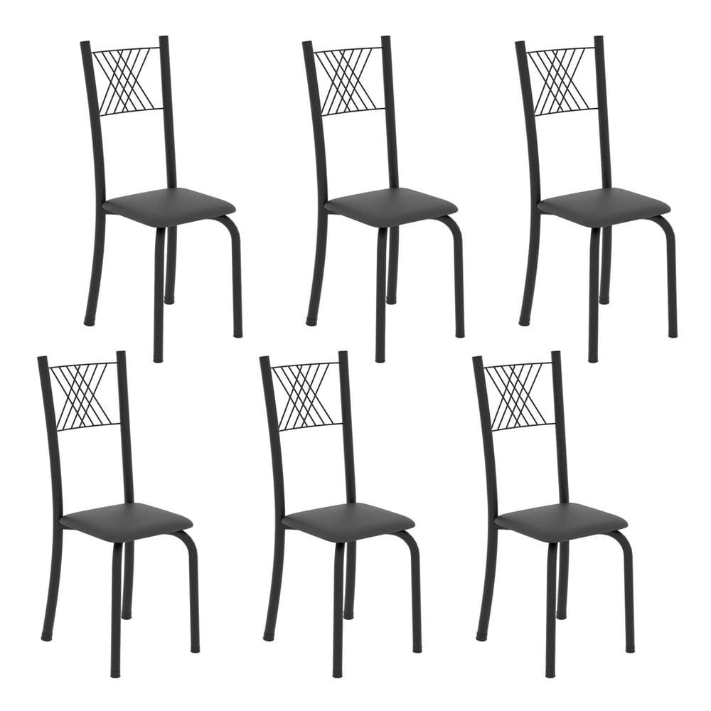 Kit 6 Cadeiras para Sala de Jantar Sara Preto Liso