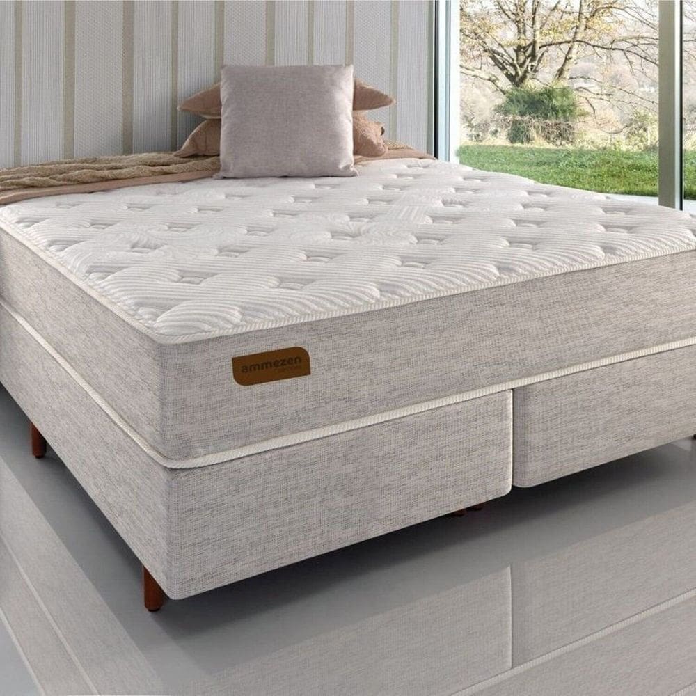 Conjunto Casal com Colchão e Cama Box Ammezen Macio 138cm X 188cm X 67cm Bege