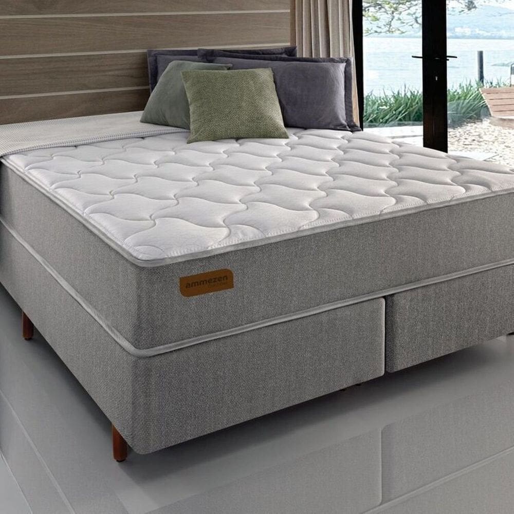 Conjunto King com Colchão e Cama Box Ammezen Intermediário 193cm X 203cm X 65cm Cinza