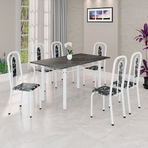 Conjunto Sala de Jantar com 6 Cadeiras Lívia Preto / Branco