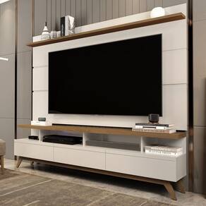 Rack com Painel para Tv 72 Polegadas Pés em Madeira Maciça Wood New Vivare Off White Freijó