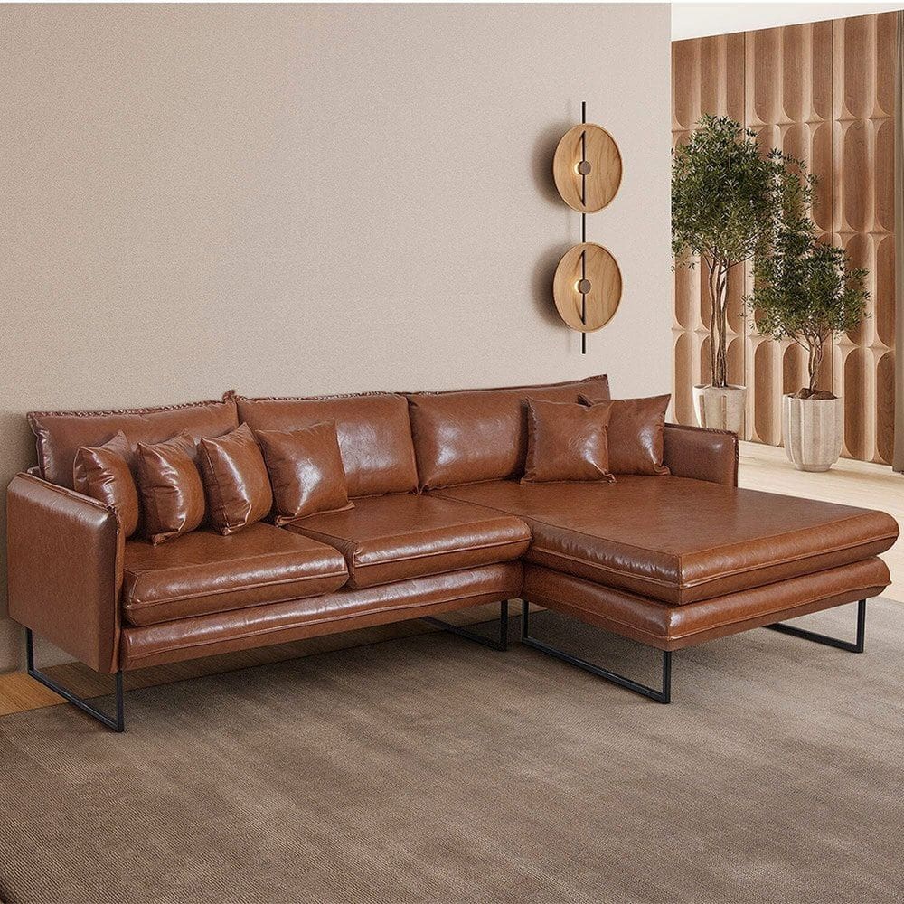 Sofá 5 Lugares Sintético 92cm X 284cm Ricco Caramelo