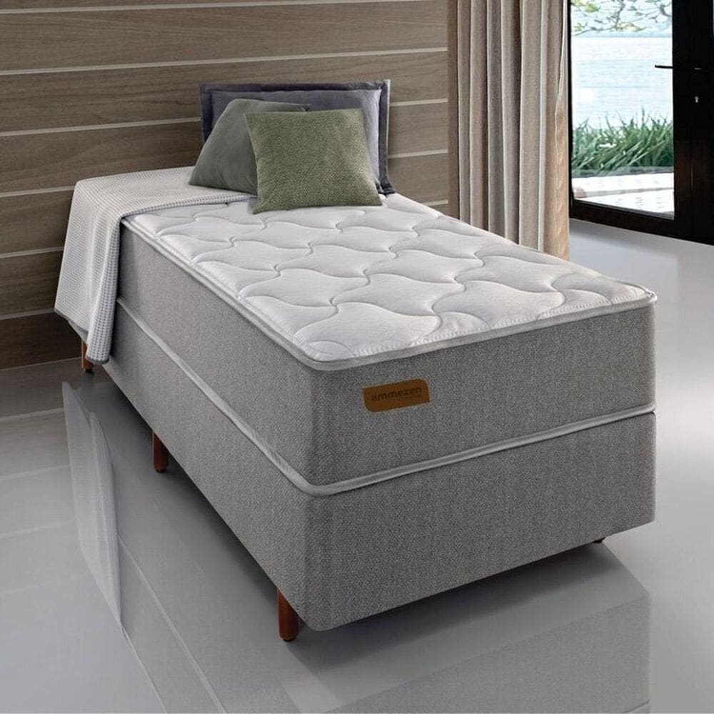 Conjunto Solteiro com Colchão e Cama Box Ammezen Intermediário 96cm X 203cm X 65cm Cinza