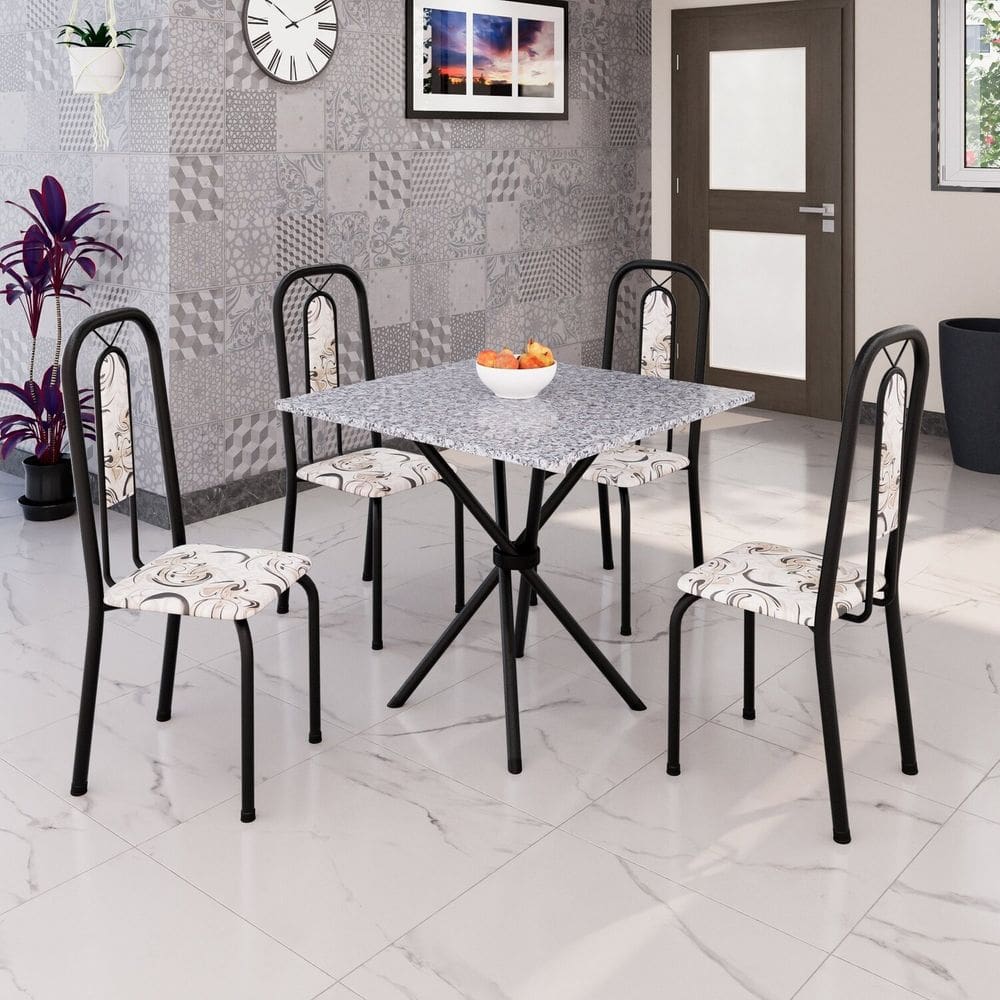 Conjunto para Sala de Jantar com 4 Cadeiras Lívia Arabesco / Preto