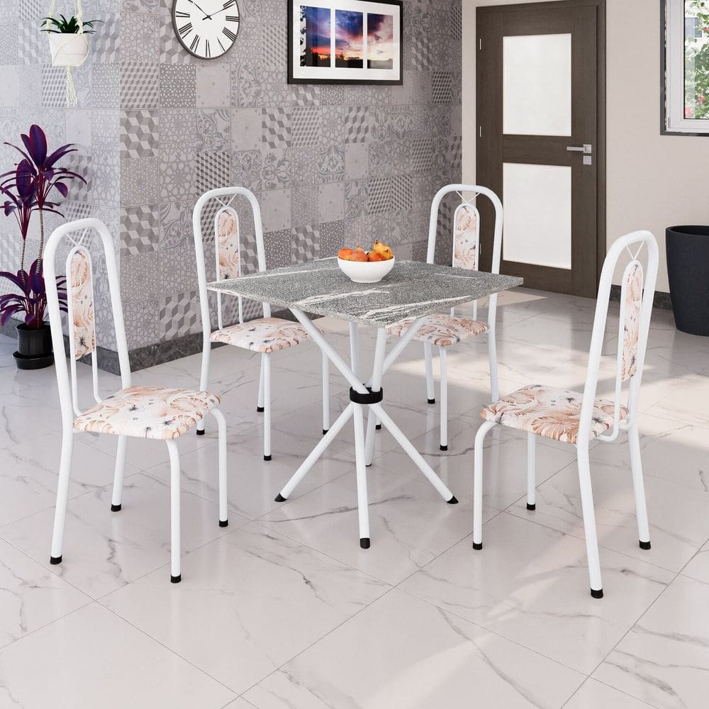 Conjunto Sala de Jantar com 4 Cadeiras Lívia Bege / Branco