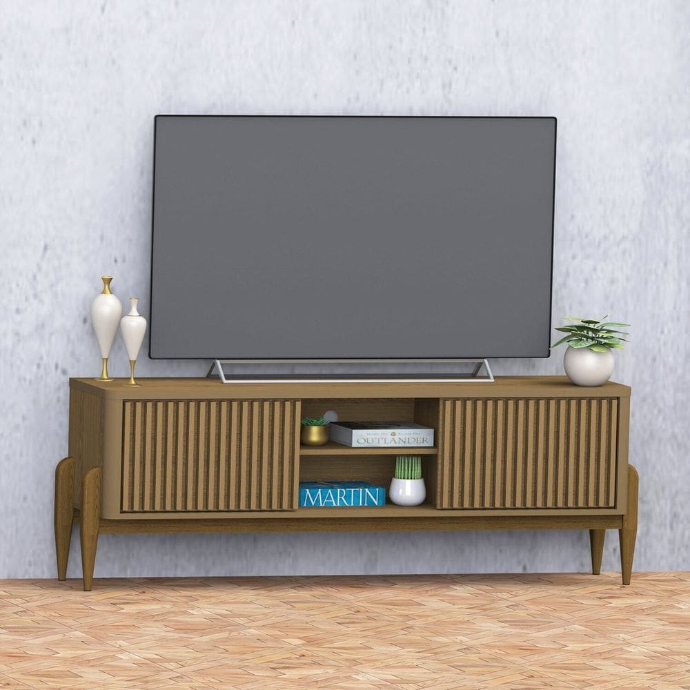 Rack Sereno para TV 55” com Ripado 2 portas de correr 160mm Cedro