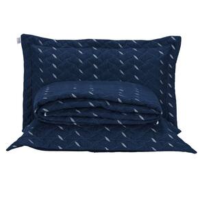 Cobre Leito Queen Heitor Bordado Hipercal 400 Fios 3 Peças - Azul Marinho