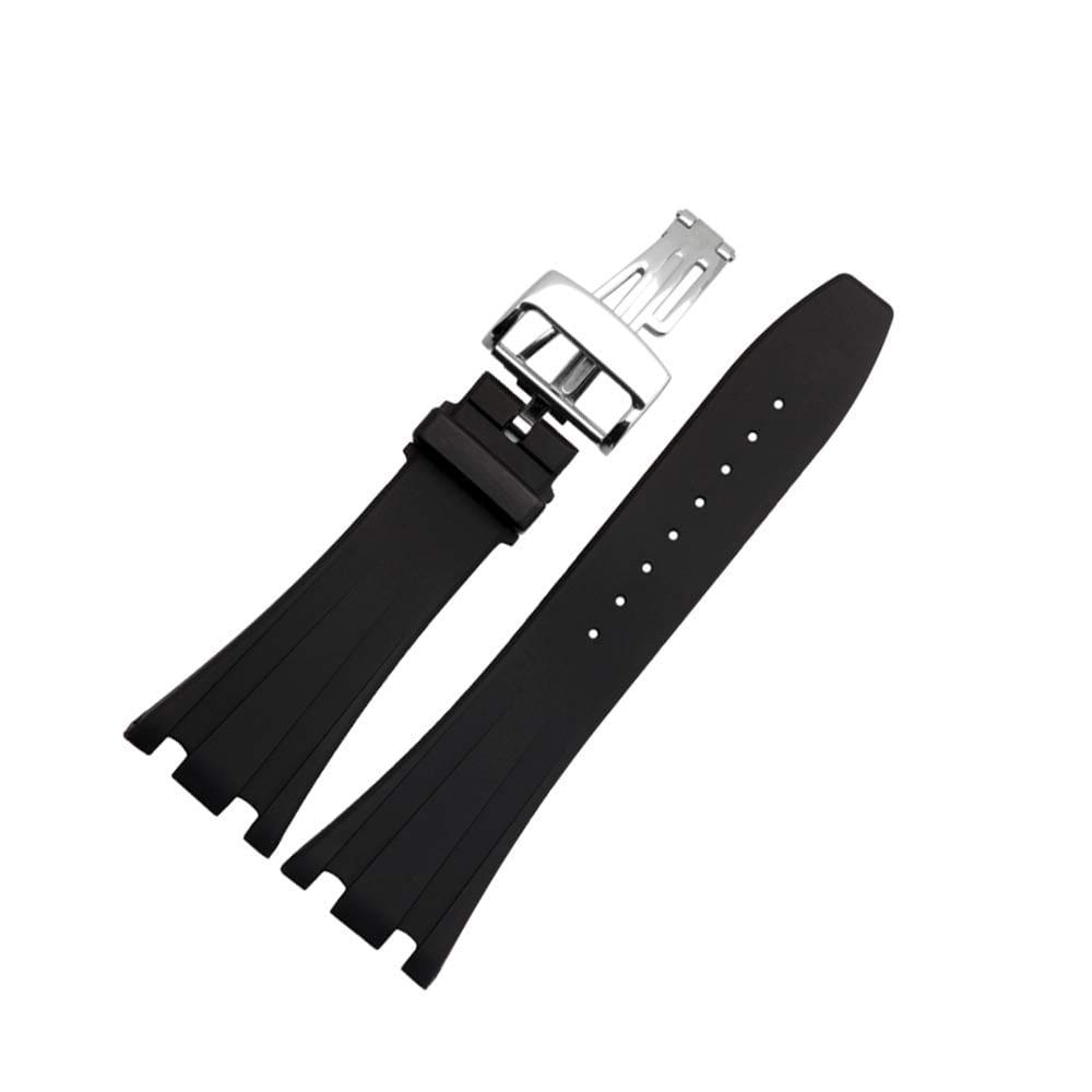 Pulseira de relógio Finjin R Silicone 28 mm com fivela borboleta preta