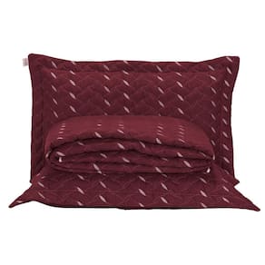 Cobre Leito Casal Padrão Heitor Bordado Hipercal 400 Fios 3 Peças - Vermelho Marsala