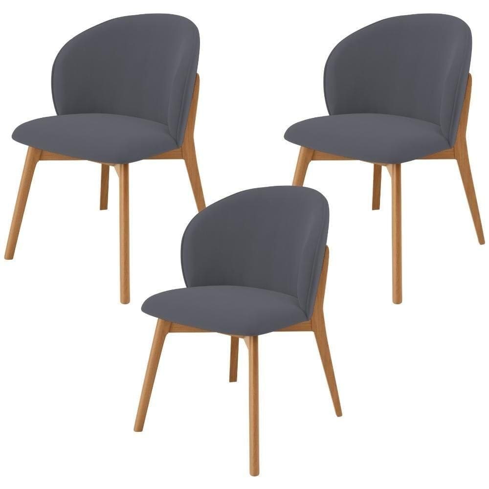 Kit 03 Cadeiras De Jantar E Estar Living Estofada Mia L02 Suede Cinza - Lyam Decor