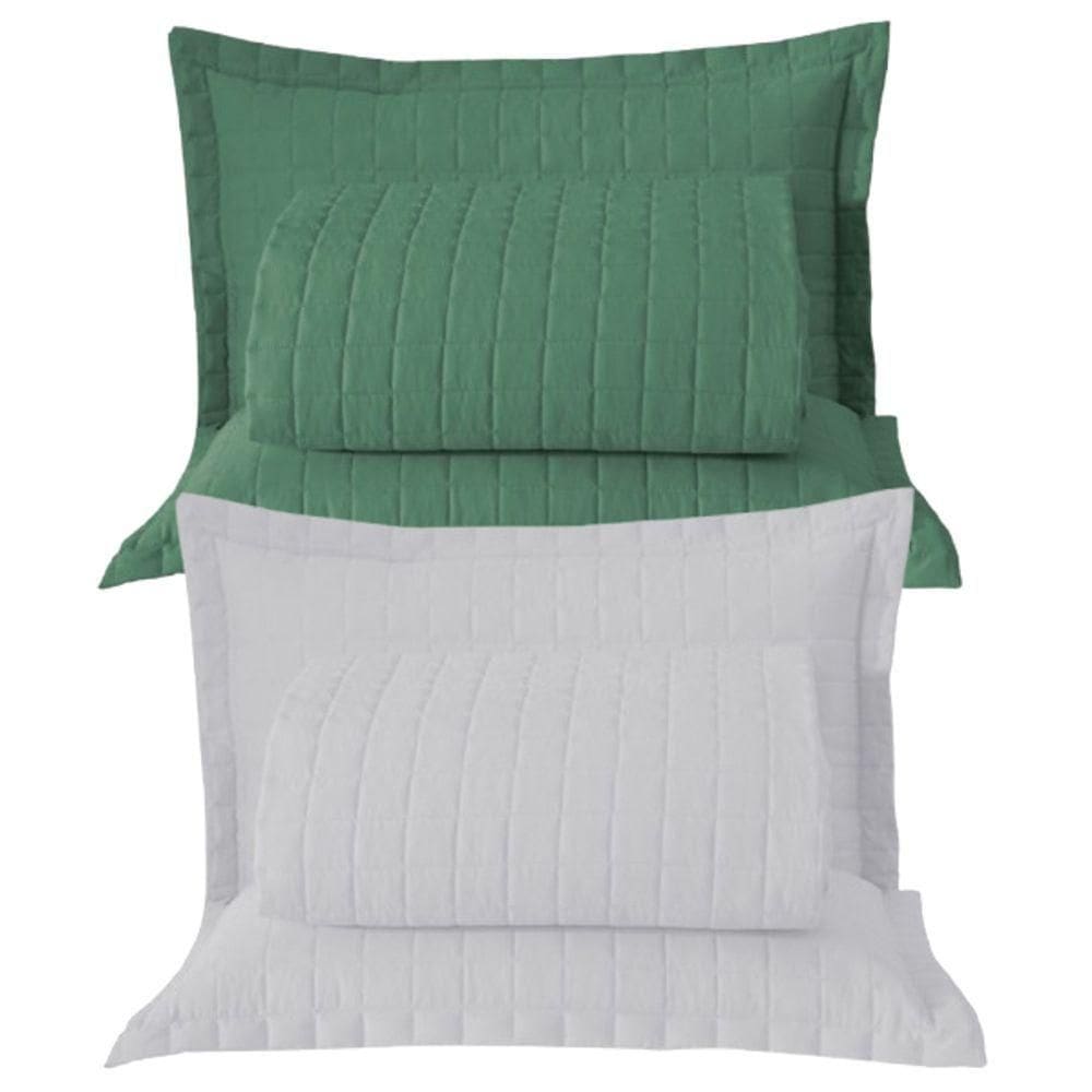Combo 2 Kit Cobre Leito Colcha Monaco Casal Dupla Face - Verde - Branco - 100% Poliéster