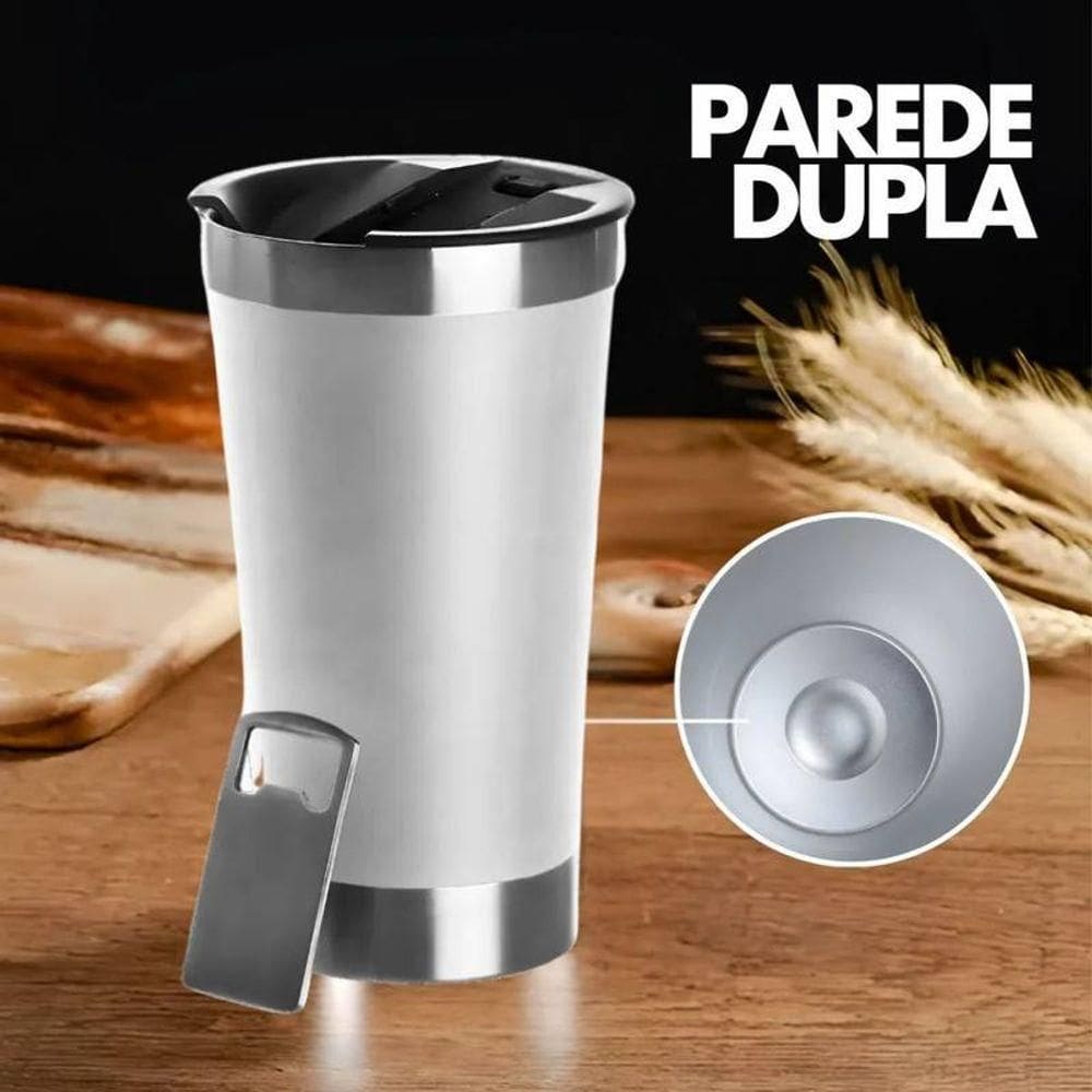 Copo Térmico Branco Aço Inox Parede Dupla 473ml