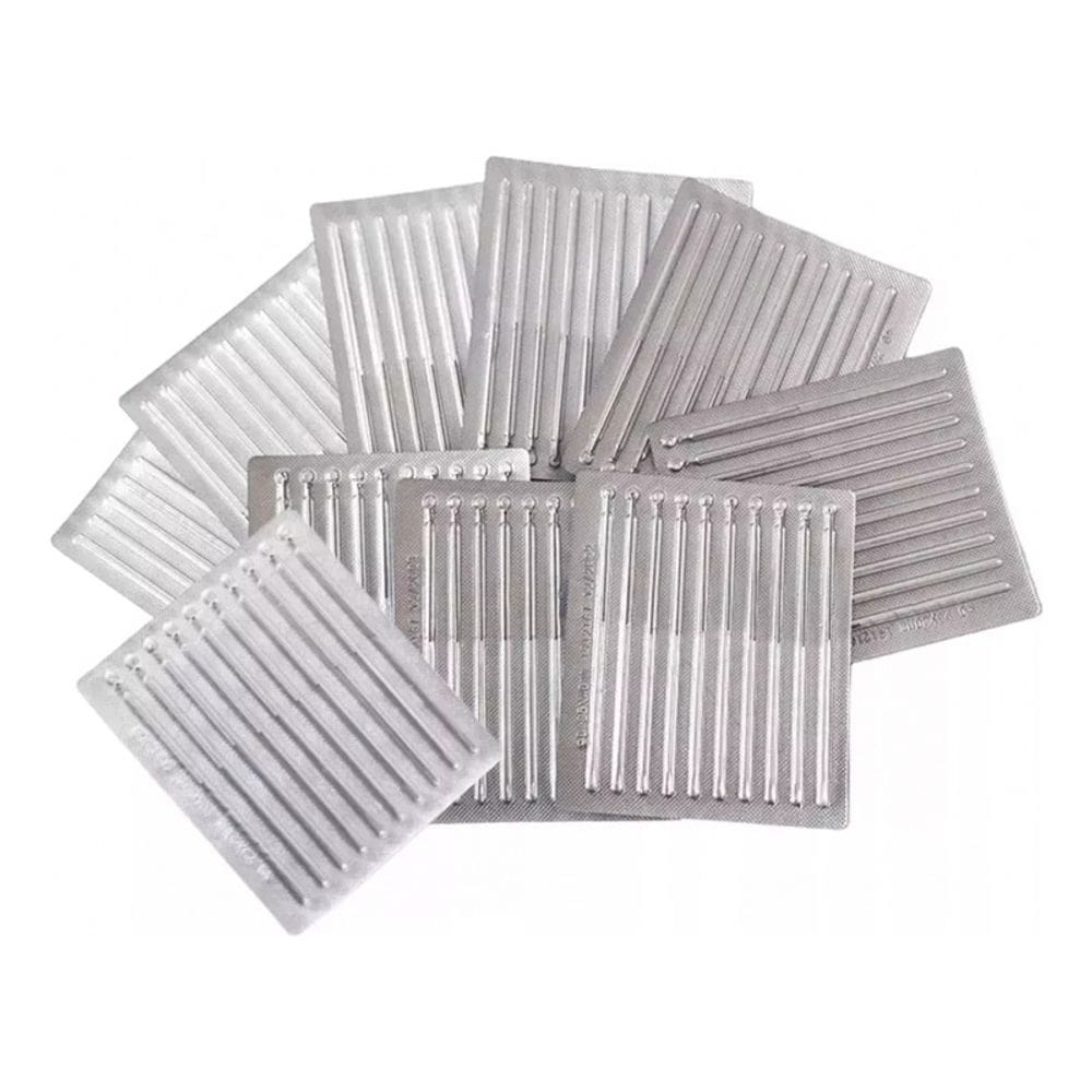 Agulha de acupuntura 0,25 x 75 mm de aço inoxidável descartável