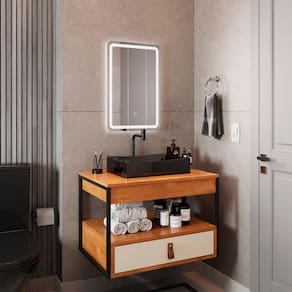 Gabinete Harley 1 Gaveta Espelho Retangular Led 60cm Bivolt Nature/Off White