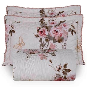Cobre Leito Queen Confort Print Micropercal 300 Fios Toque De Algodão 3 Peças - Flores Rose
