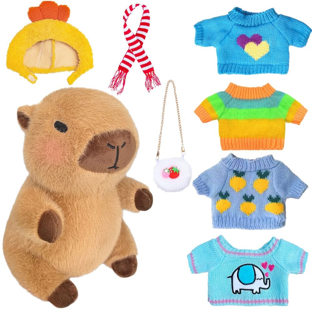 Conjunto de brinquedos de pelúcia Kireidane Capybara com 7 roupas e acessórios