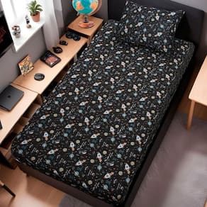 Jogo De Cama Solteiro Kids 2 Pçs Doce Vida Malha 70% Algodão 30% Poliéster Space Fun