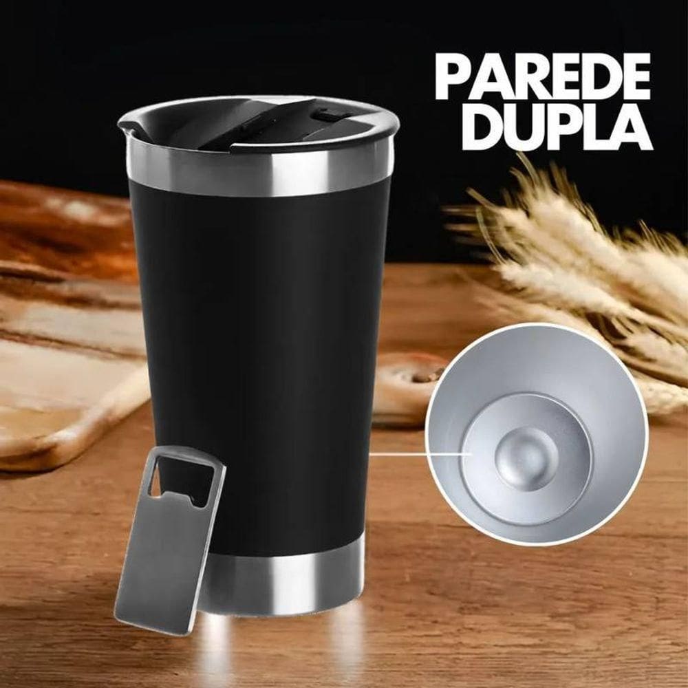 Copo Térmico Preto Aço Inox Parede Dupla 473ml