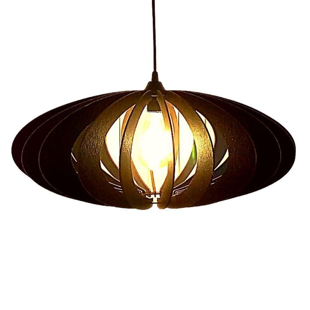 Luminária Teto Tipo Pendente Saturno Mdf Completa - Preta