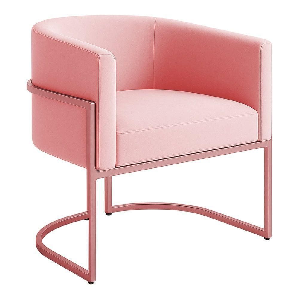 Poltrona Decorativa Luana Veludo Com Pés De Ferro Rosê 7 Decor Rosa