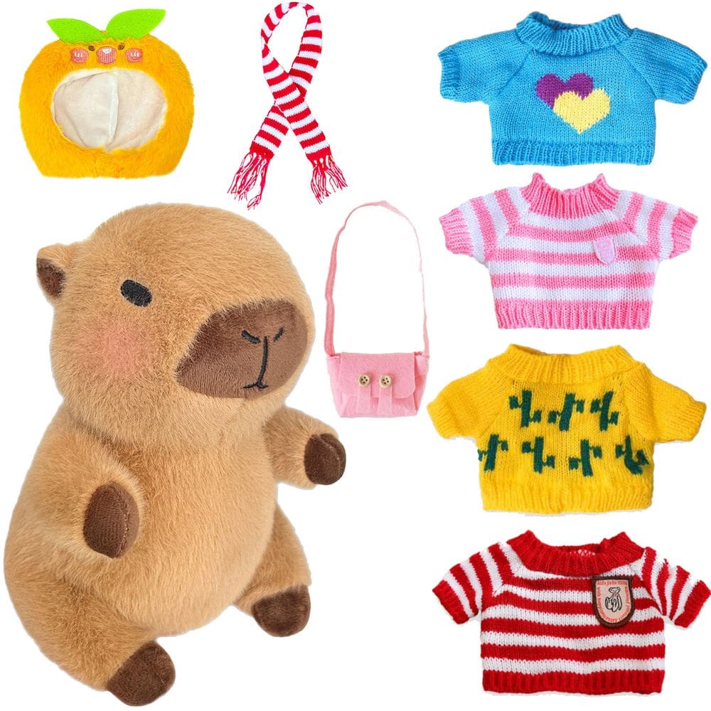 Conjunto de brinquedos de pelúcia Kireidane Capybara com 7 roupas e acessórios