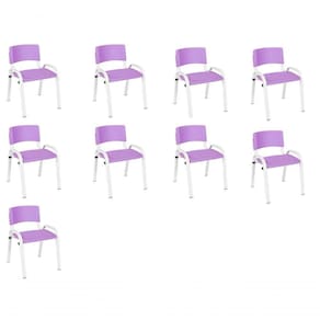 Kit 9 Cadeiras Infantil Iso Base Branco Lilas