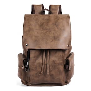 Mochila vintage para jovens universitários - couro PU de alta qualidade