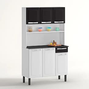 Kit Cozinha Rose Compacta Itatiaia Em Aço 6 Portas 1 Gaveta Branco E Preto I3g1-105