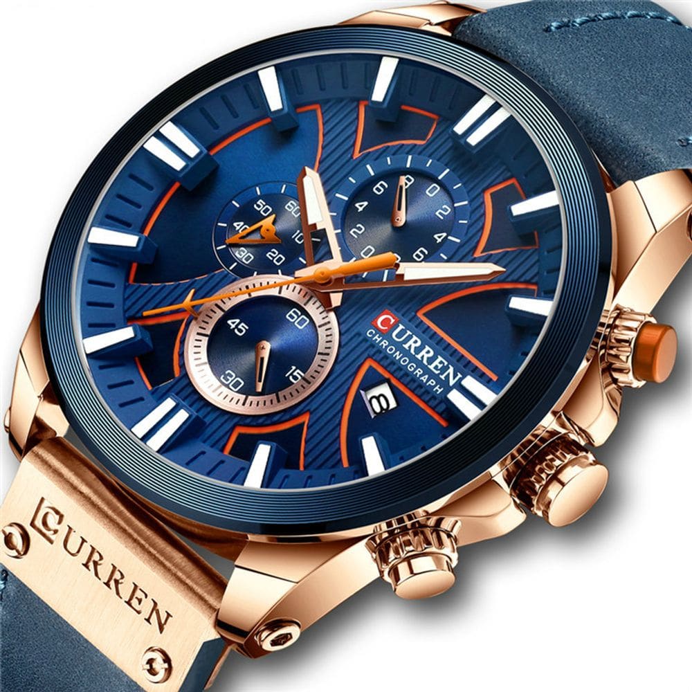 Relógio Curren Technos 8346 para homens com mostrador azul, caixa de 49 mm