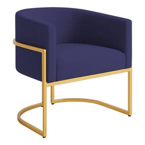 Poltrona Decorativa Luana Veludo Com Pés De Ferro Dourado 7 Decor Azul Marinho