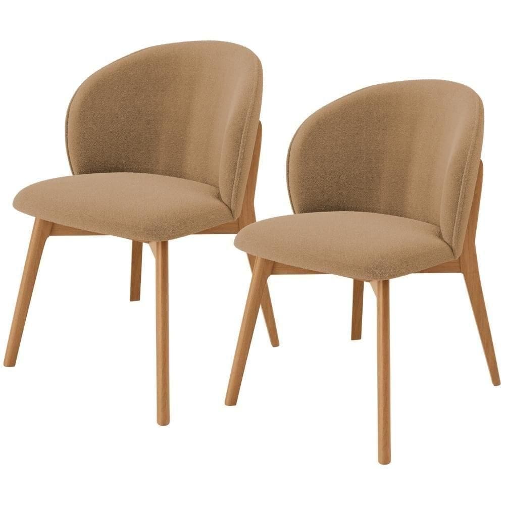 Kit 02 Cadeiras De Jantar E Estar Living Estofada Mia L02 Bouclê Mostarda - Lyam Decor