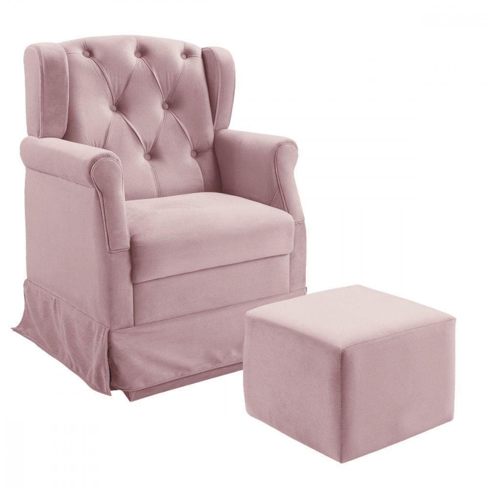 Poltrona De Amamentação Balanço Com Puff Ternura Corano Rosa Rosa