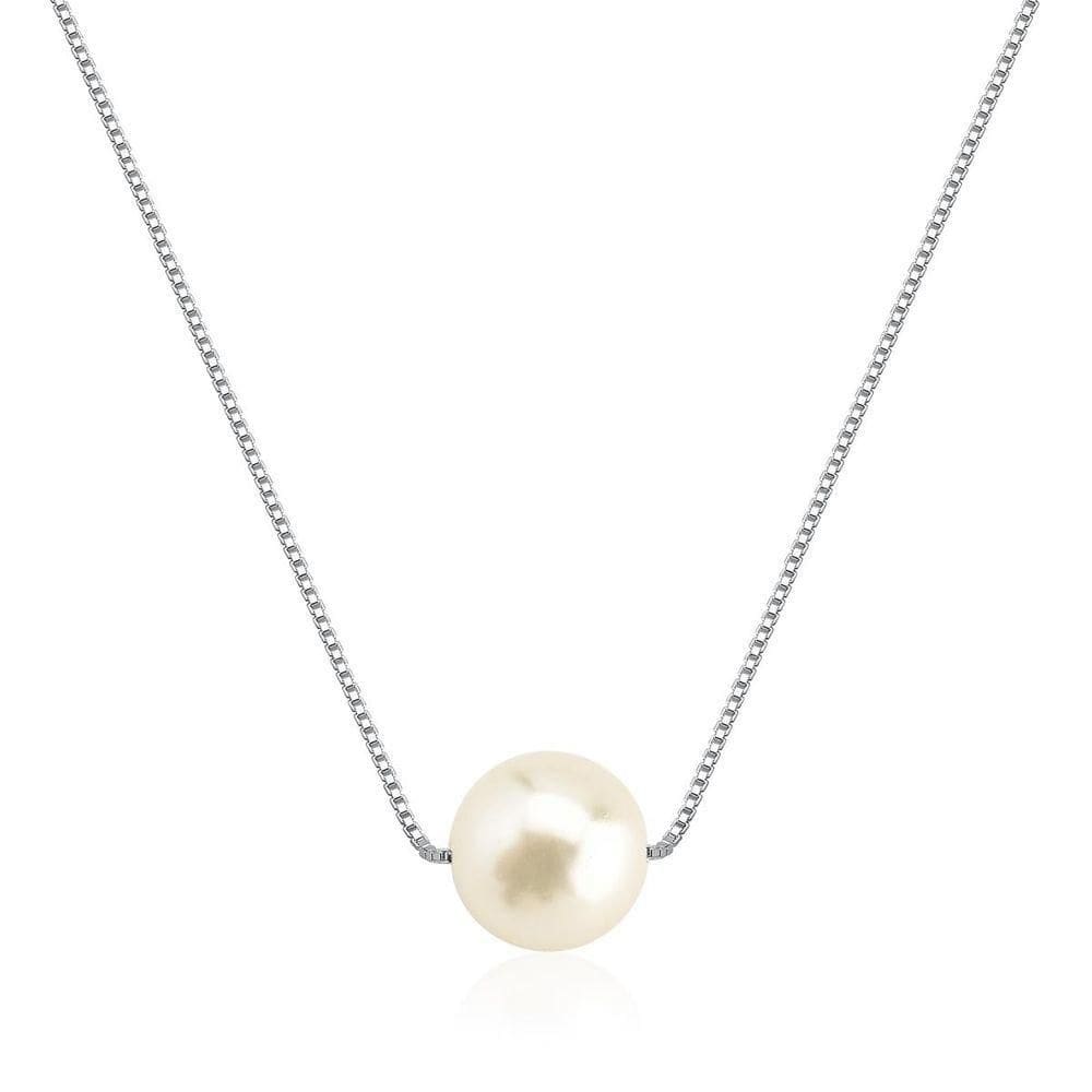 Colar Veneziana Com Perola 10mm Prata 925