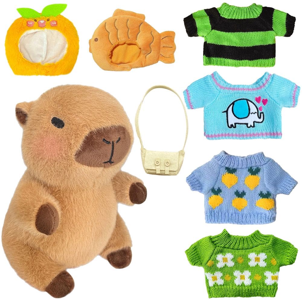 Conjunto de brinquedos de pelúcia Kireidane Capybara com 7 roupas e acessórios