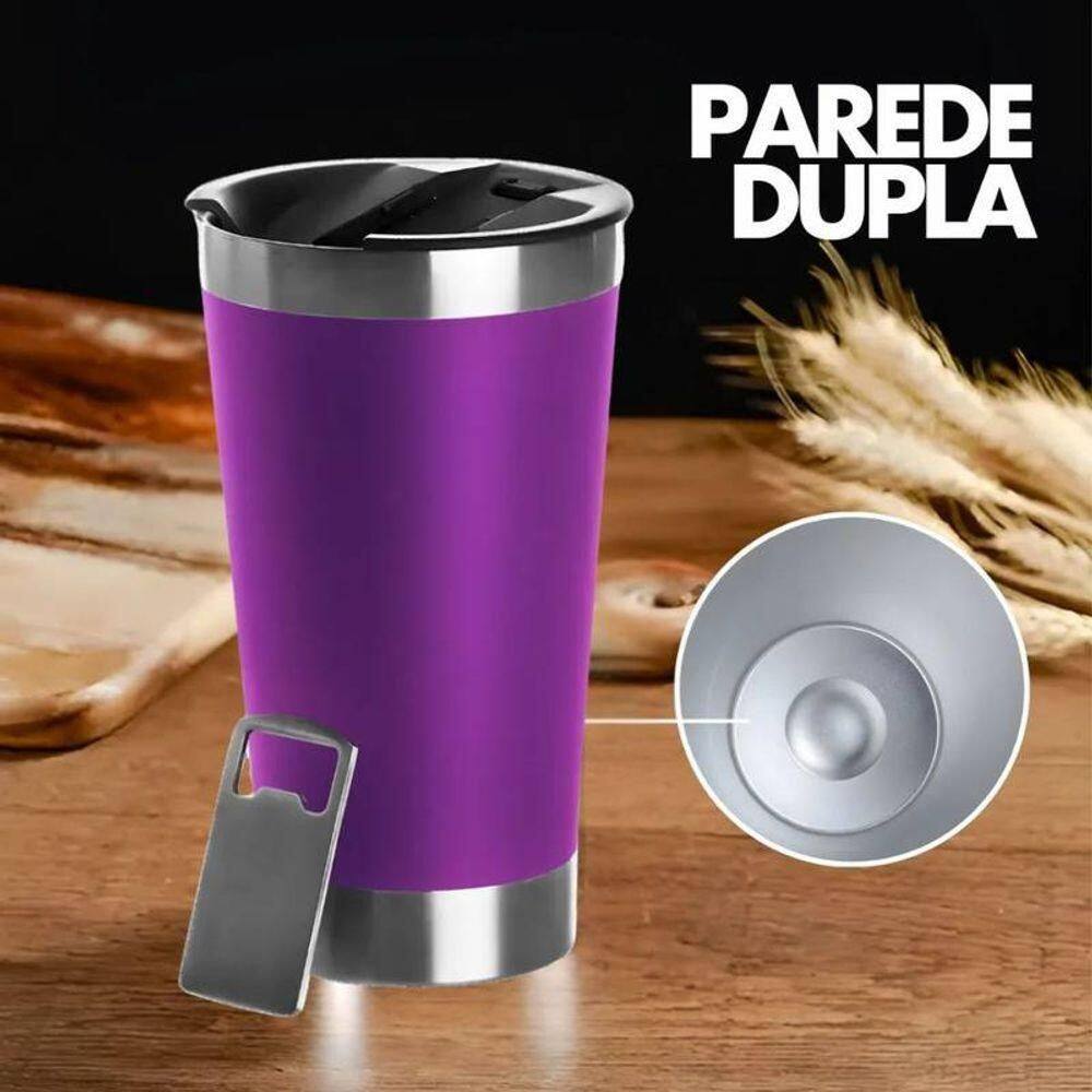 Copo Térmico Roxo Aço Inox Parede Dupla 473ml