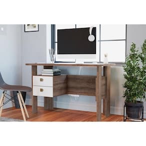 Mesa Computador MSM423 c/ 2 Gavetas Rustico/Branco - Movelbento