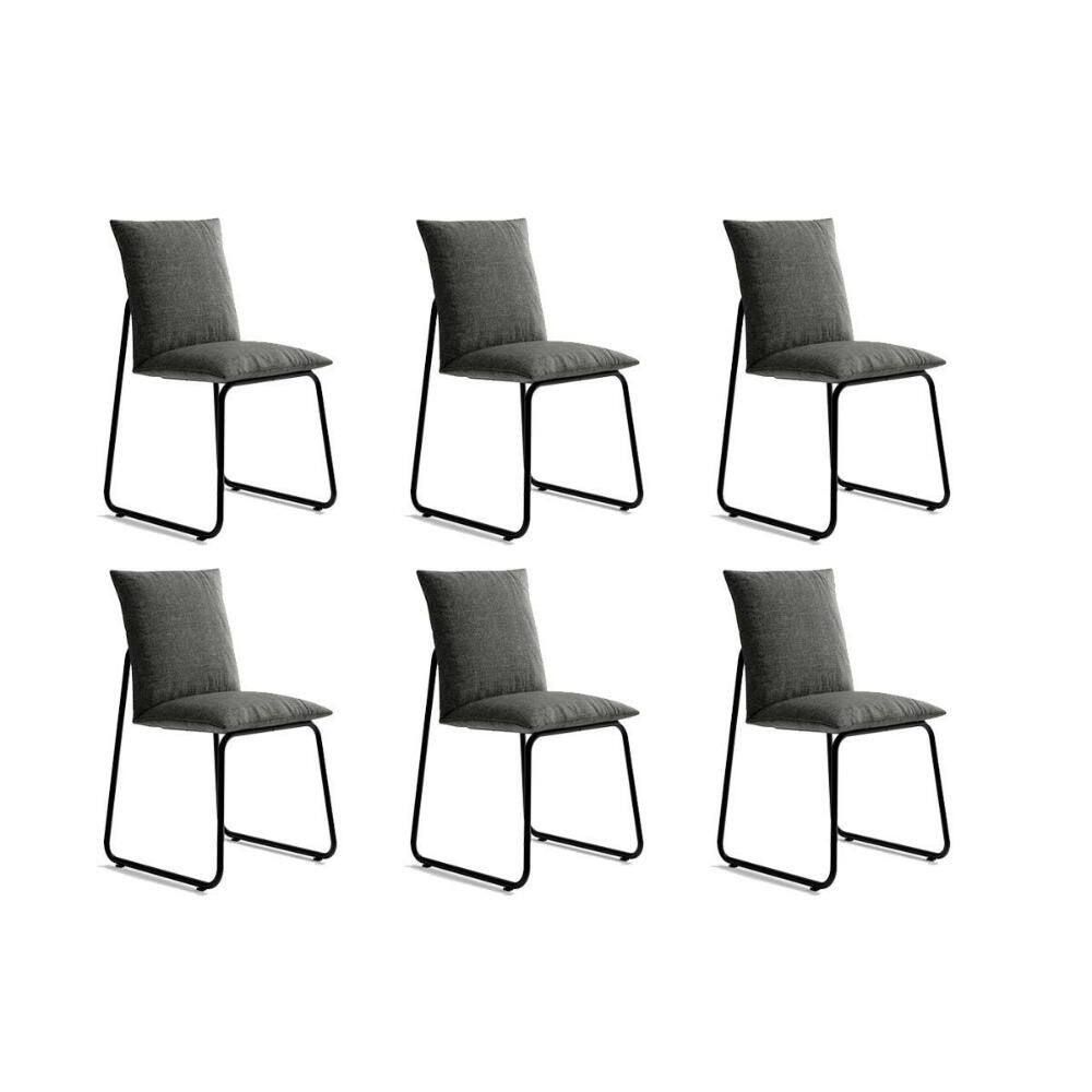 Kit 6 Cadeiras de Cozinha Soft 1750 6 Uni Preto/Linho Grafite - Carraro