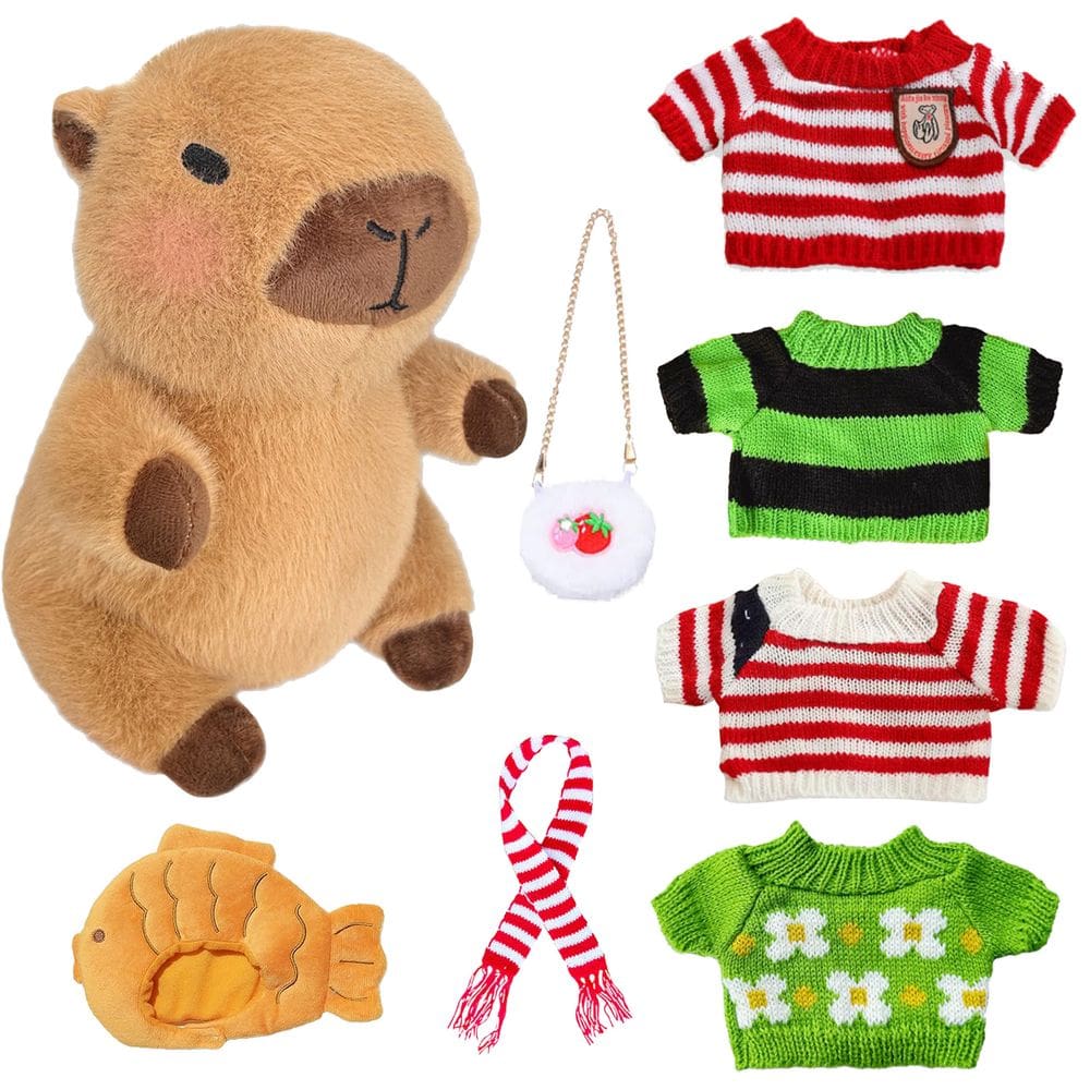 Conjunto de brinquedos de pelúcia Kireidane Capybara com 7 roupas e acessórios