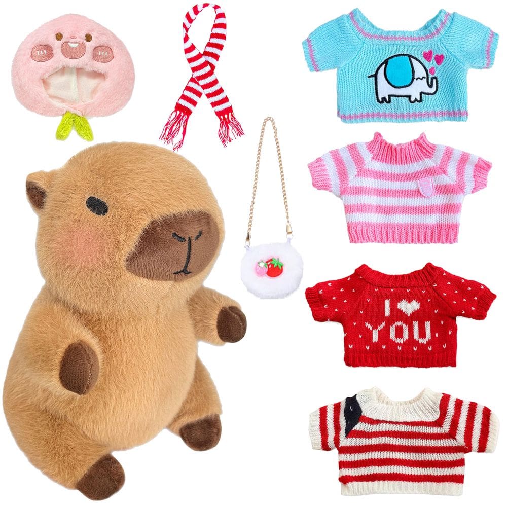 Conjunto de brinquedos de pelúcia Kireidane Capybara com 7 roupas e acessórios