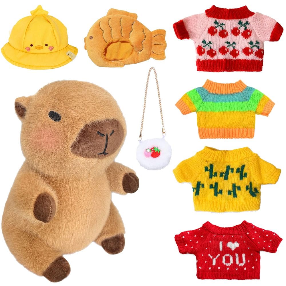 Conjunto de brinquedos de pelúcia Kireidane Capybara com 7 roupas e acessórios