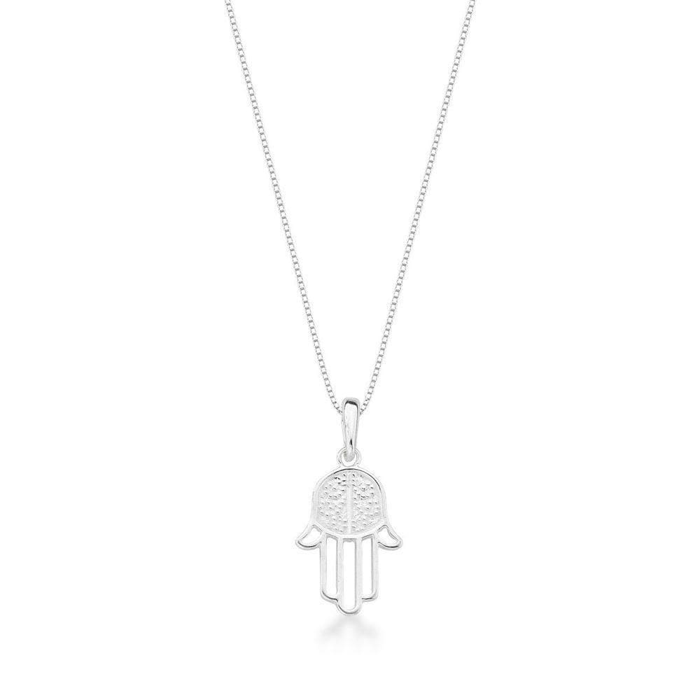 Colar Mão De Fatima Cravejada Prata 925