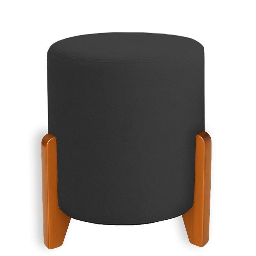 Puff Orgânico Veludo Thor Com Pés De Madeira Preto