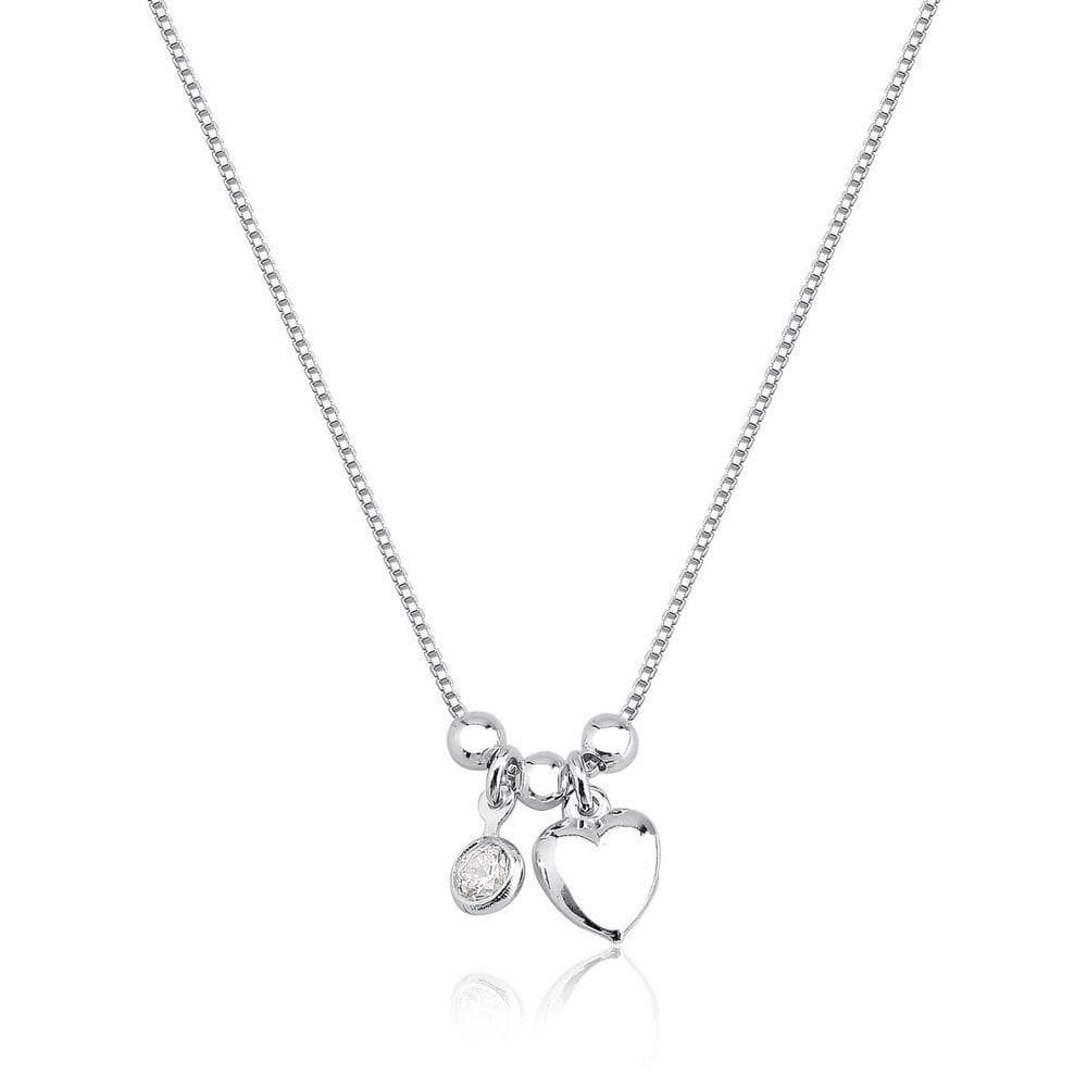 Colar Bolas 3mm Coração E Ponto De Luz Prata 925