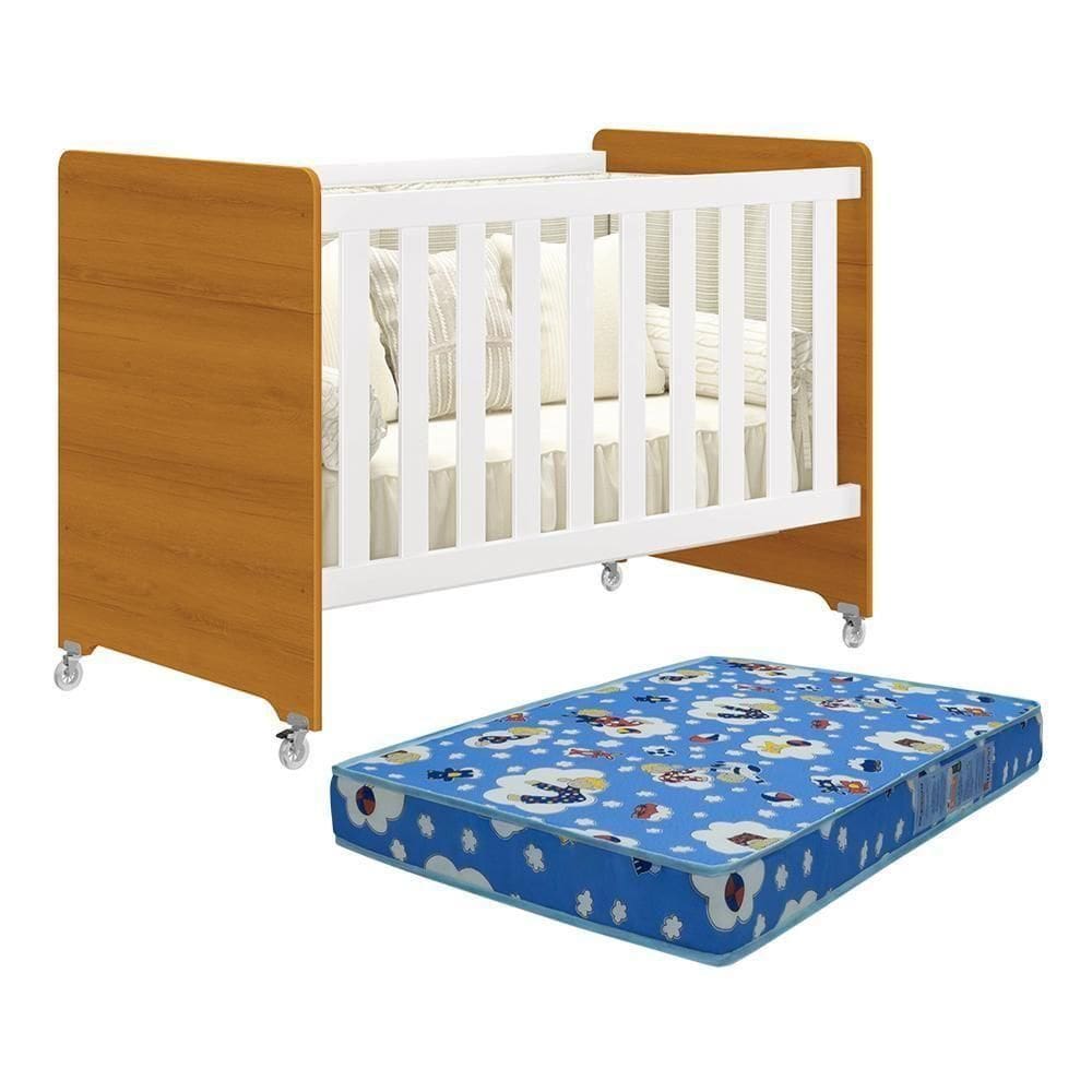 Berço Evolution 4 Em 1 Branco Fosco/savana Com Colchão Baby Physical - Reller Móveis Branco Fosco/savana