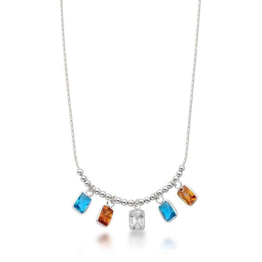Colar Com Zirconias Coloridas Prata 925