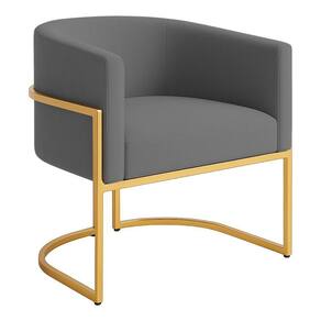 Poltrona Decorativa Luana Veludo Com Pés De Ferro Dourado 7 Decor Cinza Escuro